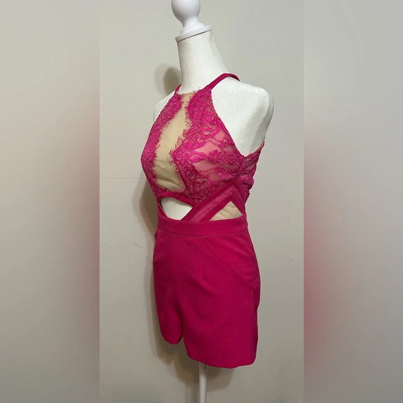 Luxxel Sexy pink lace see through romper. Small. K1 - Picture 3 of 15